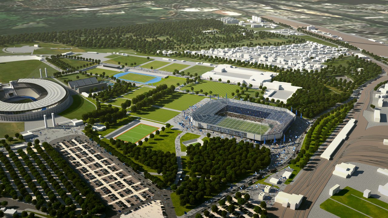 A digital rendering of the Olympiapark with Hertha's own stadium