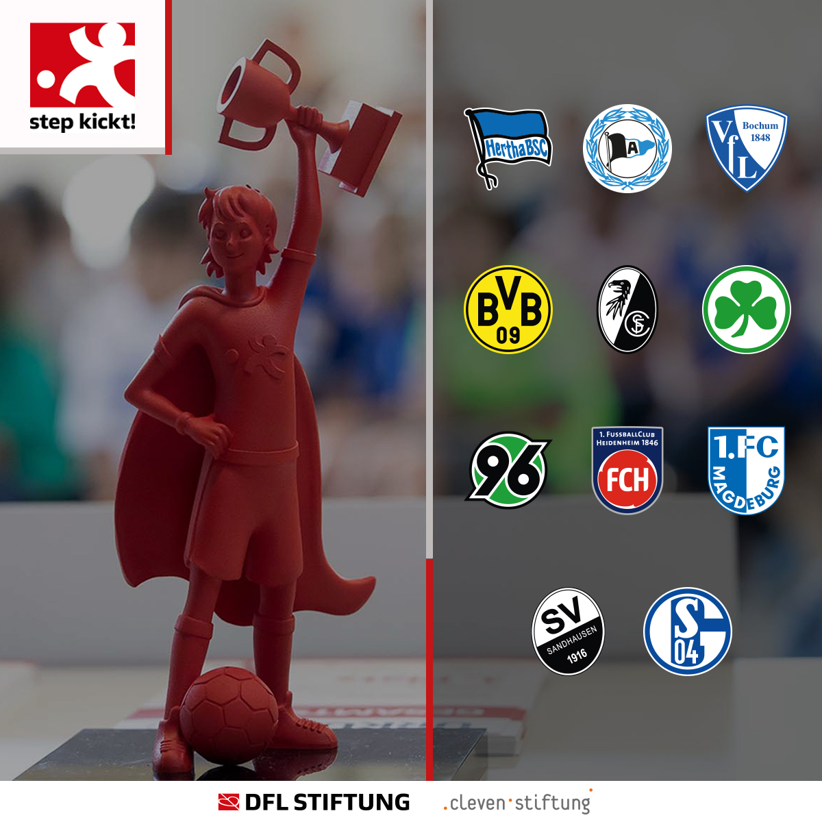 11 Fußballvereine unterstützen die DFL Initiative 'step kickt!'.