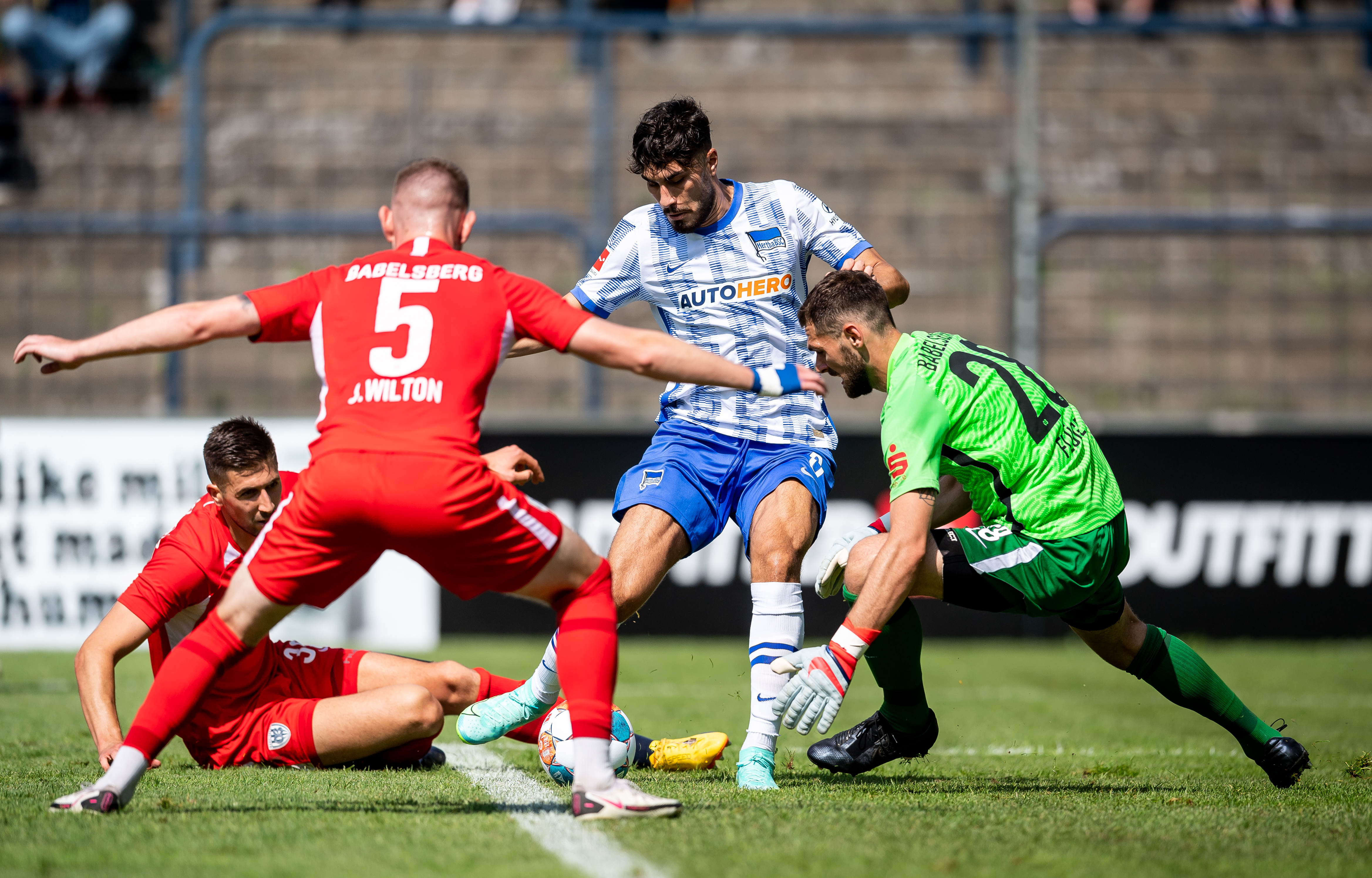 Suat Serdar bears down on the Babelsberg goal.