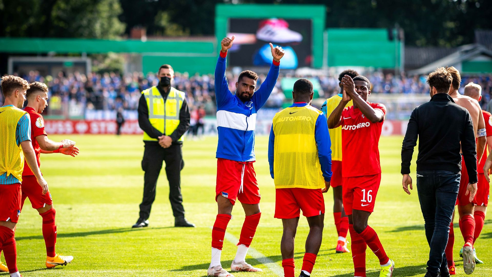 Prince Boateng celebrates victory in Meppen.