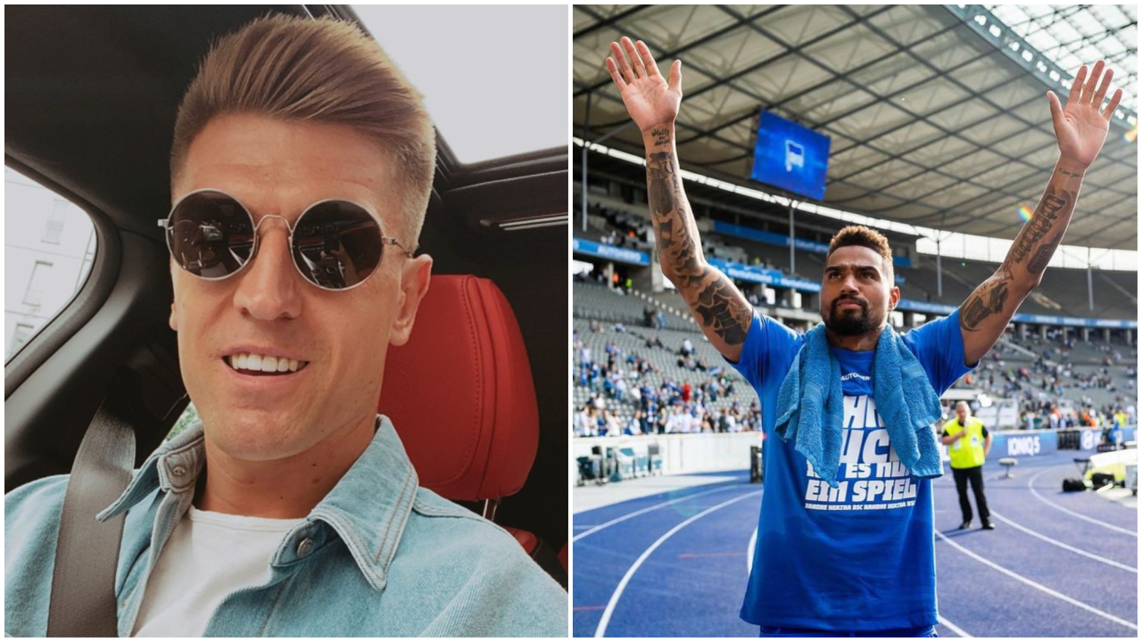 Krzysztof Piątek sitzt im Auto und Prince Boateng jubelt den Fans zu.