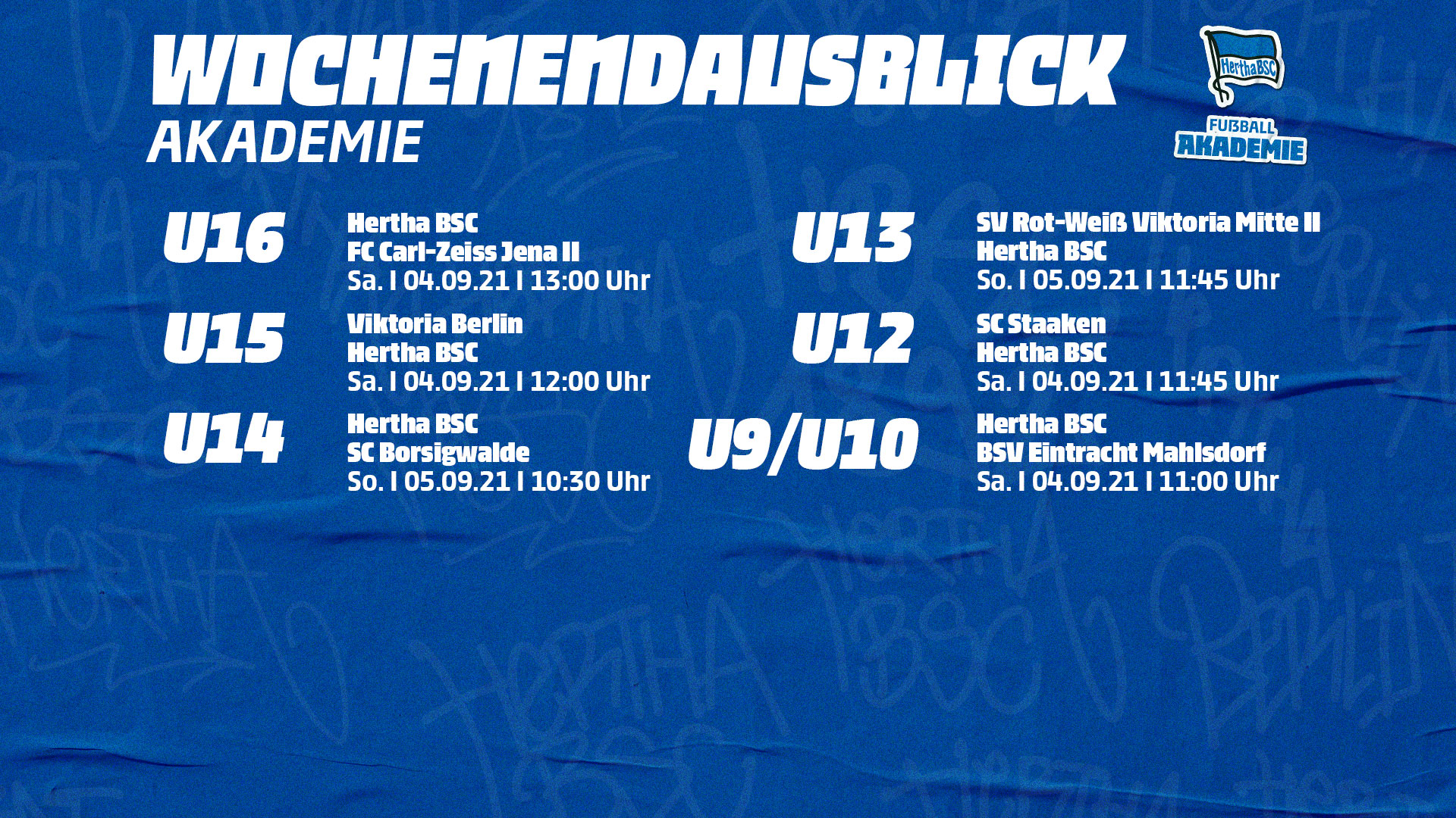 Die Partien unserer Nachwuchsmannschaften am Wochenende.