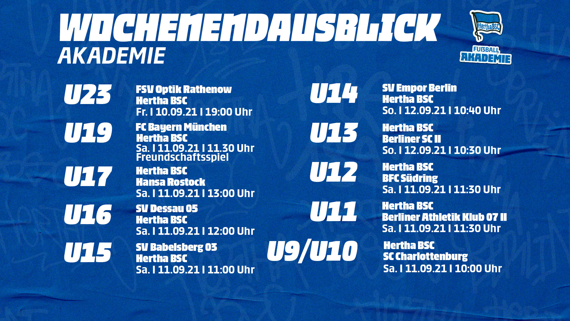 Voller Spielplan, volle Grafik. Alle zehn Akademie-Mannschaften im Einsatz.