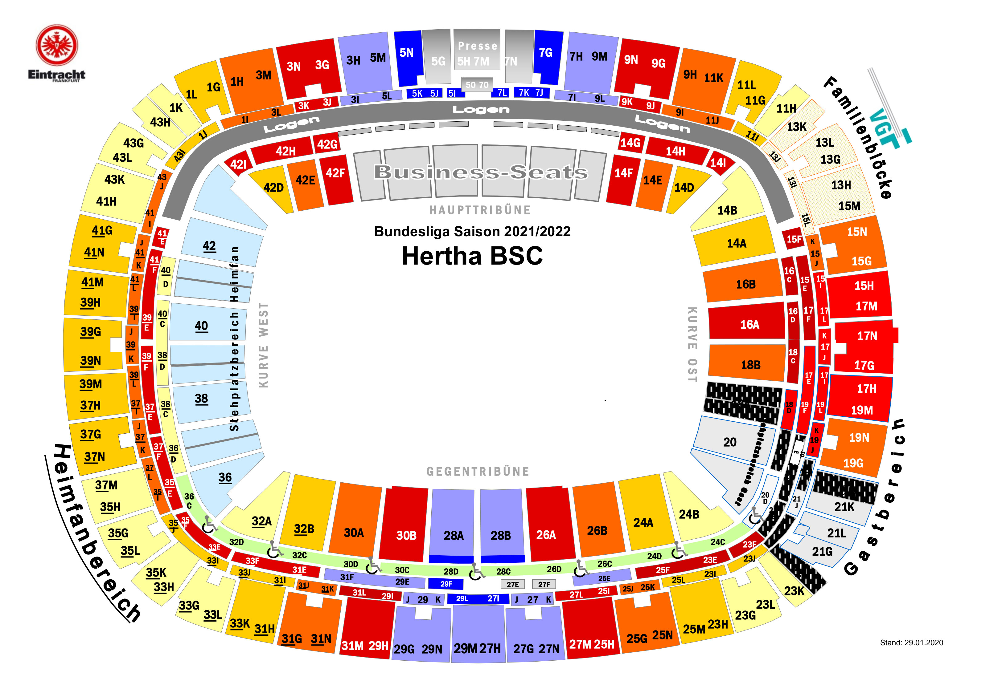 Der Stadionplan von der Frankfurter Arena.