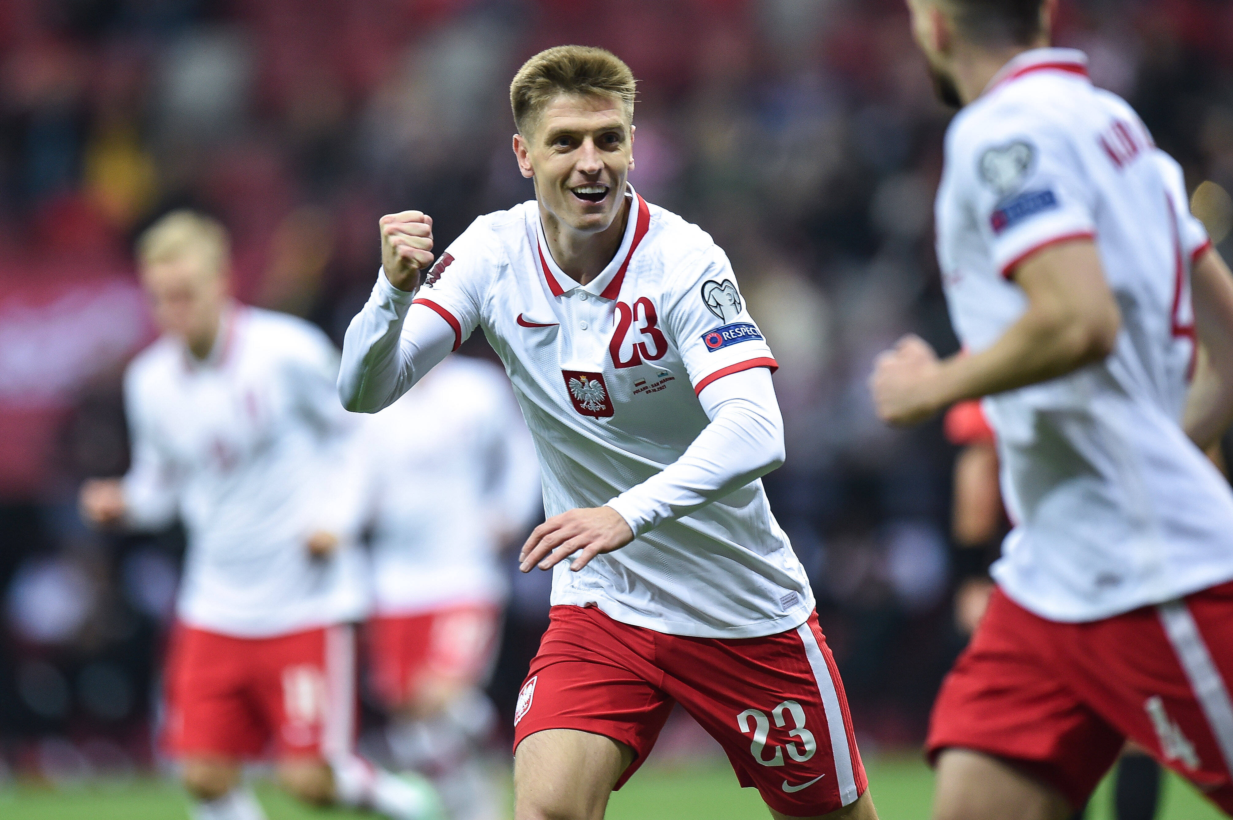 Krzysztof Piątek jubelt über einen Treffer gegen San Marino.