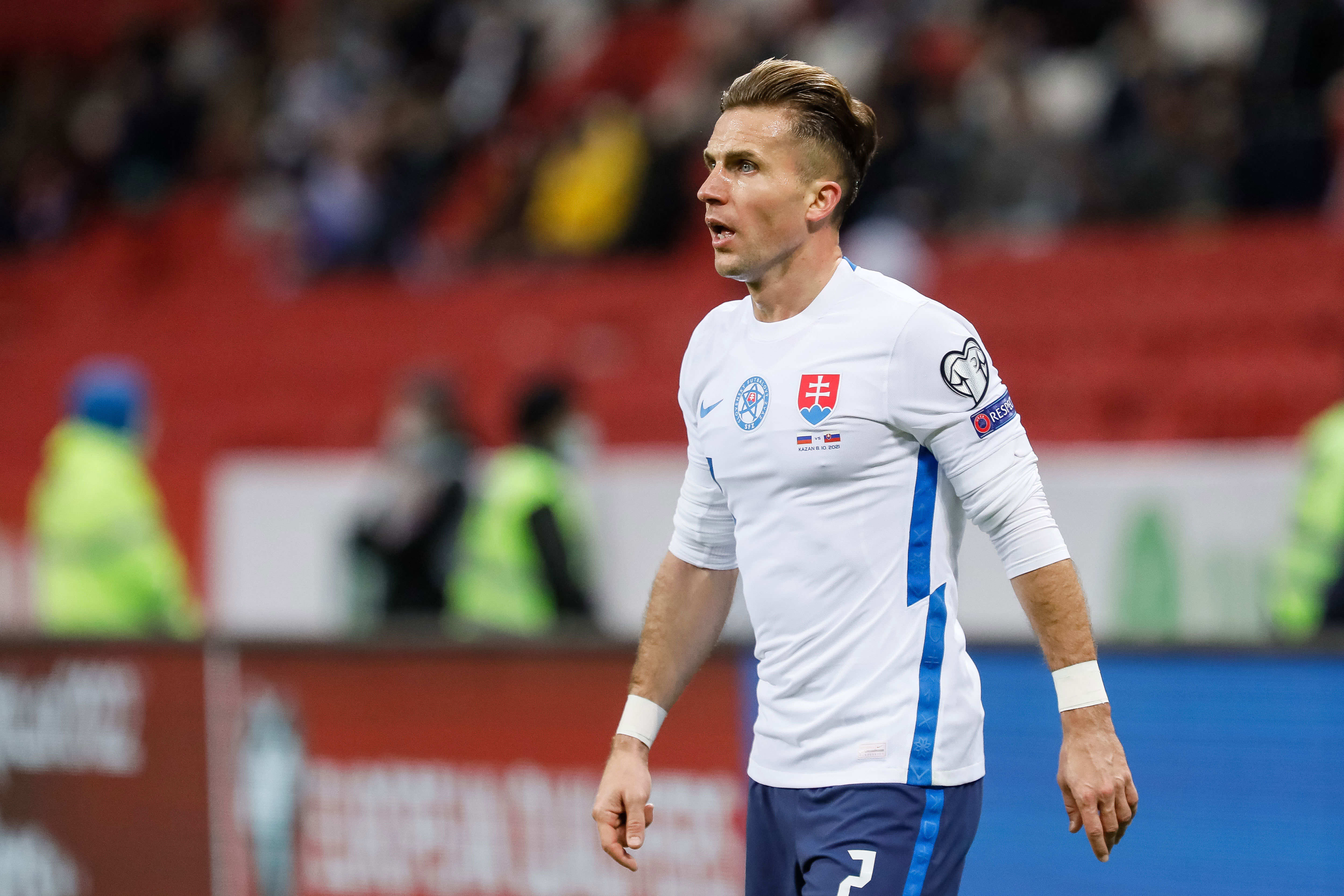 Peter Pekarík in action for Slovakia.