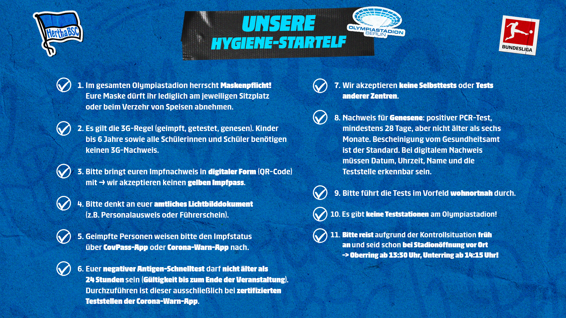 Unsere elf Hygieneregeln für Heimspiele der Saison 2021/22.