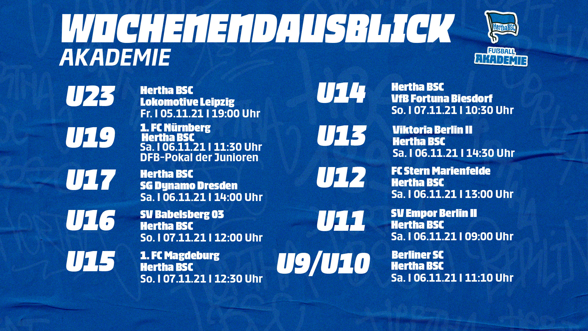 Die Spiele unserer Akademie in der Übersicht.