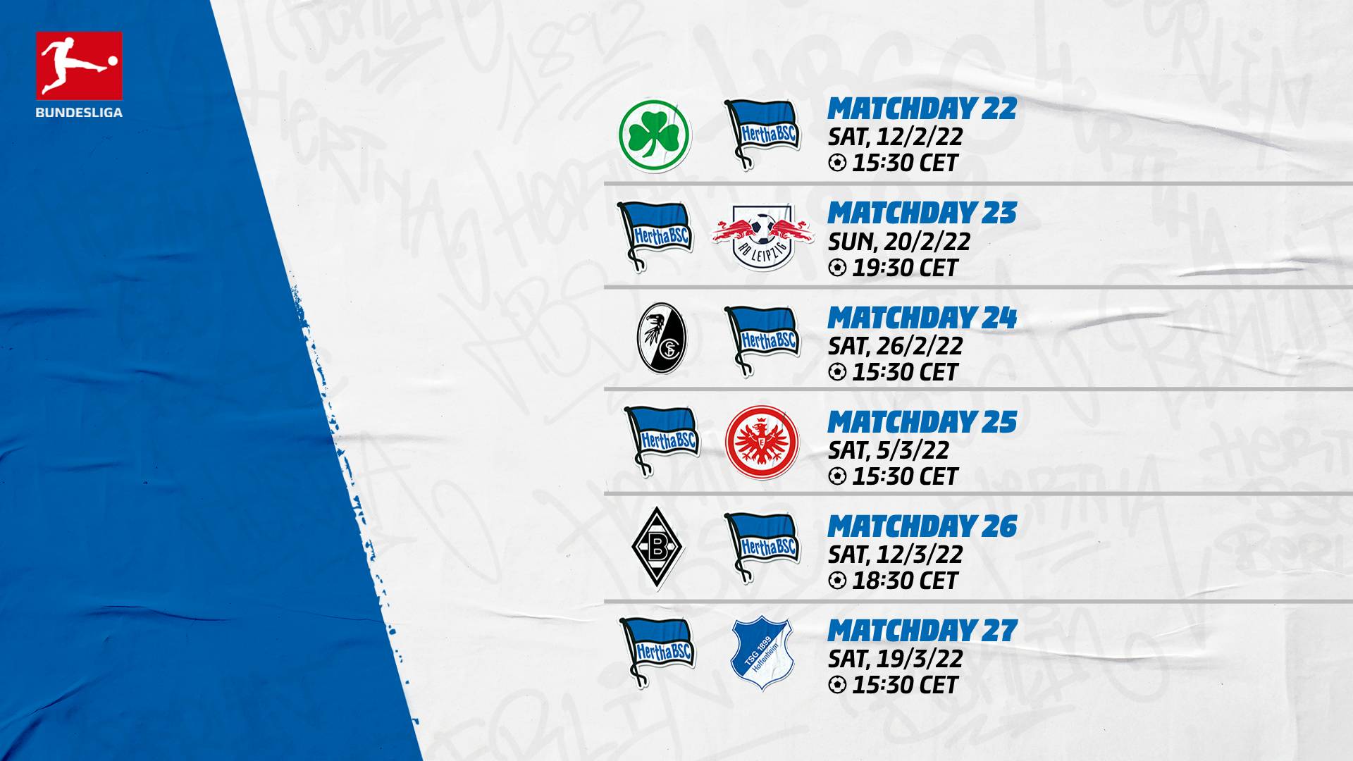 An overview of matchdays 22 to 27.