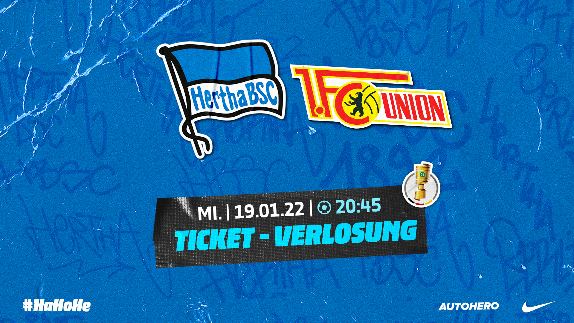 Ticket-Grafik für das DFB-Pokal-Achtelfinale: Hertha BSC gegen den 1. FC Union.