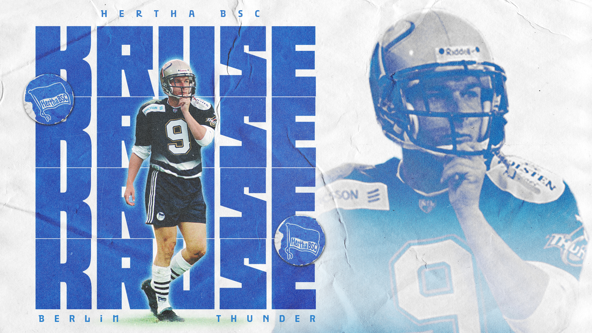 Grafik: Axel Kruse im Football-Outfit von den Berlin Thunder. Im Hintergrund steht in blau-weißer Schrift sein Name.