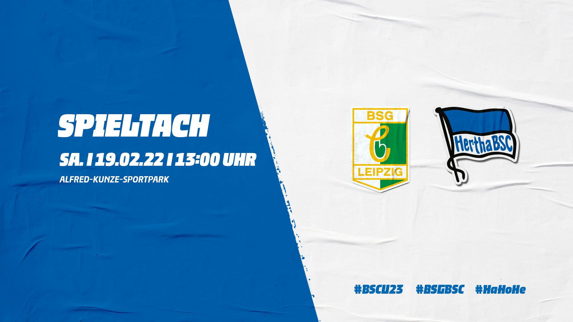 Die Logos von BSG Chemie Leipzig und Hertha BSC sowie die Anstoßzeit.