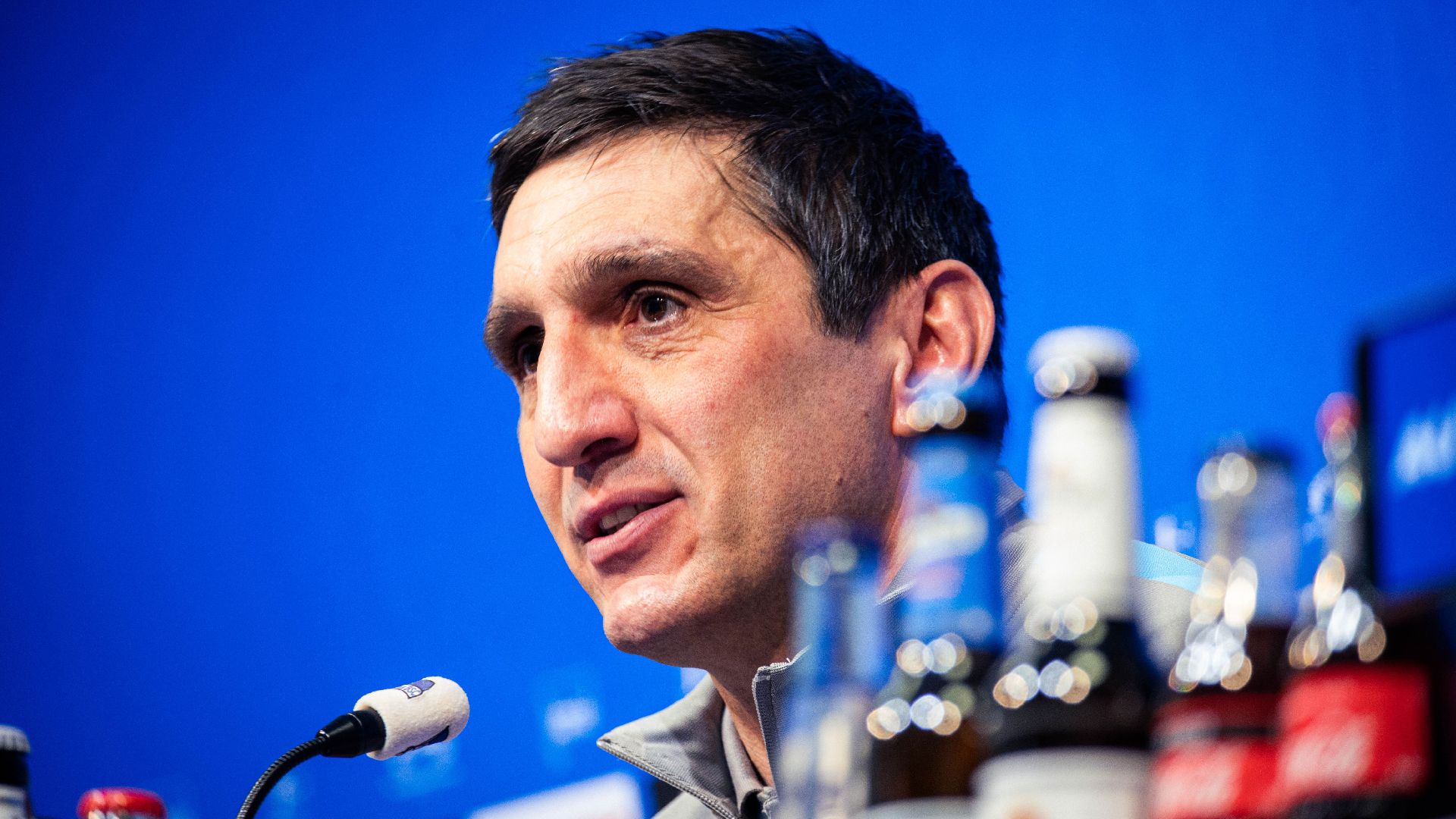 Tayfun Korkut speaks in the press conference.