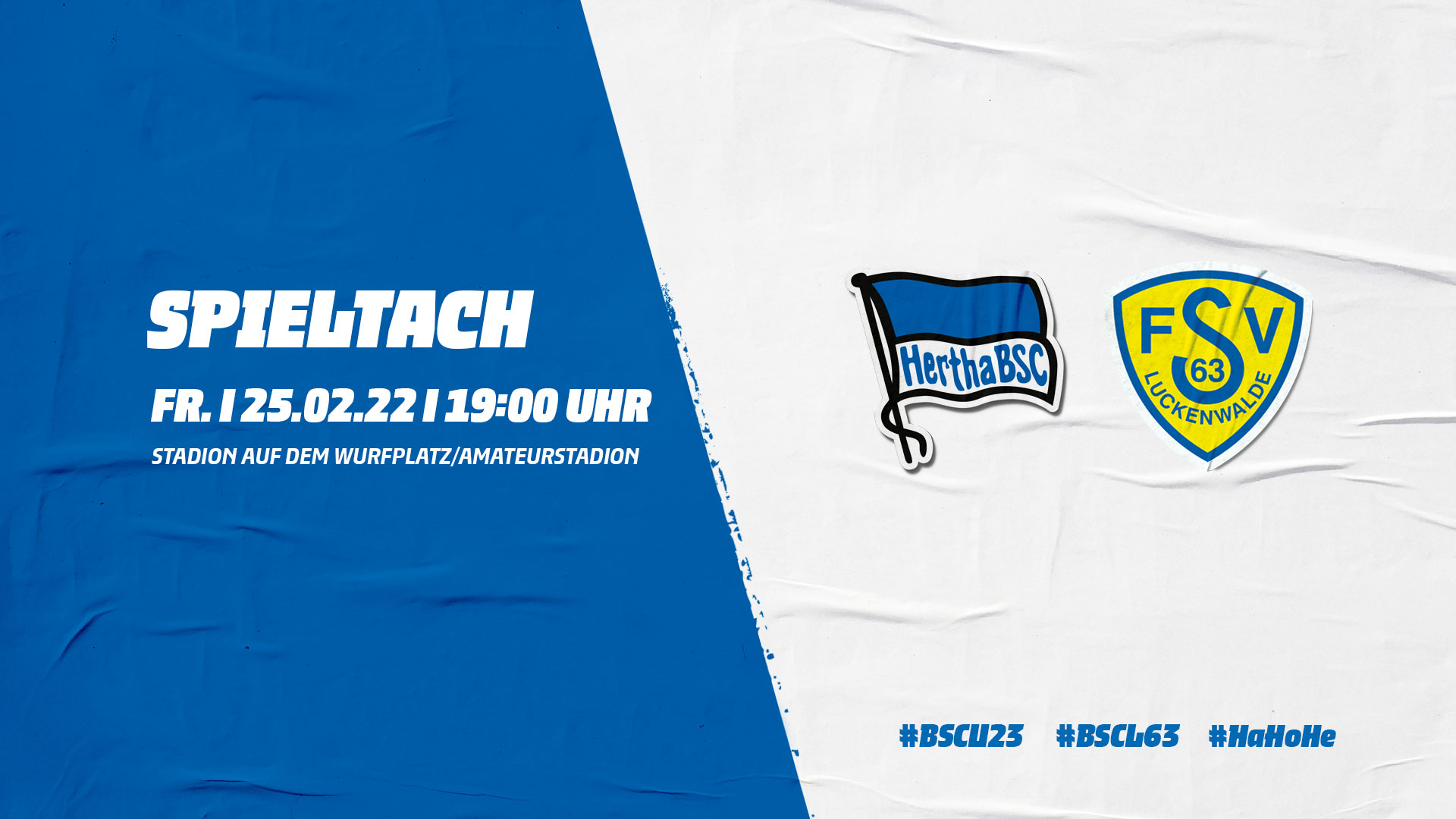 Die Logos von Hertha BSC und FSV 63 Luckenwalde sowie die Anstoßzeit.