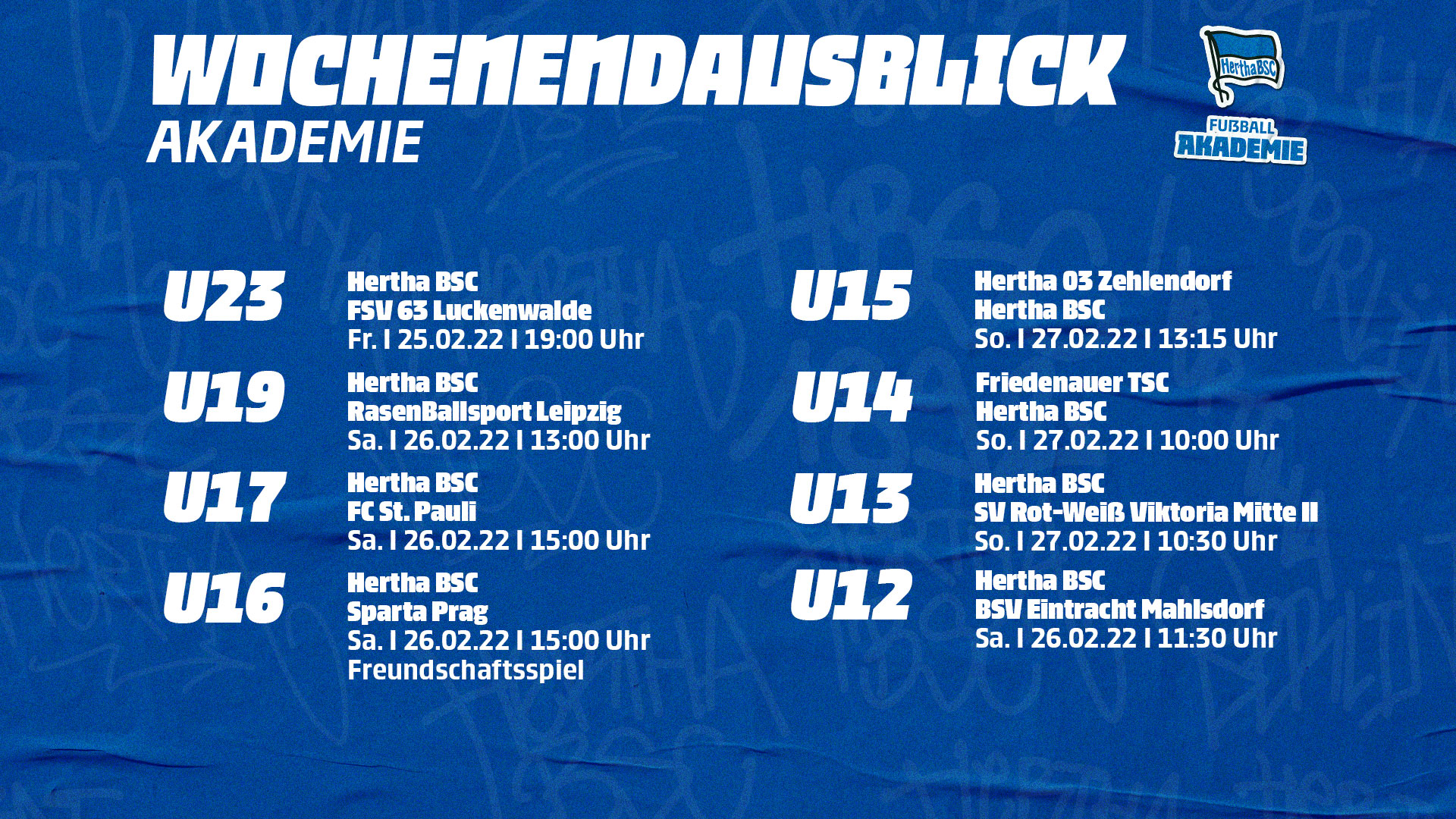 Die Spielpaarungen unserer Nachwuchsteams am Wochenende.
