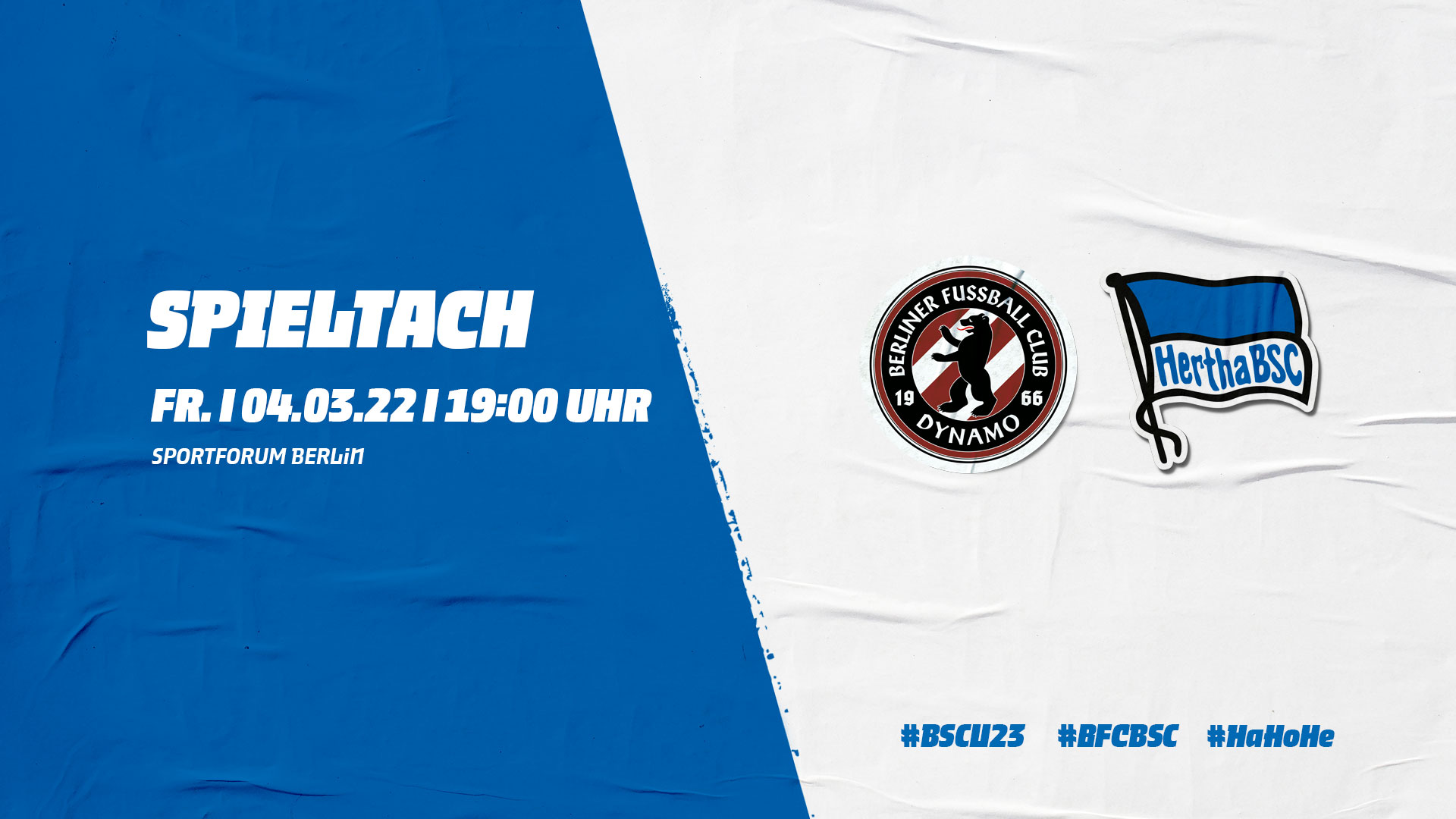 Die Logos von BFC Dynamo und Hertha BSC sowie die Anstoßzeit.