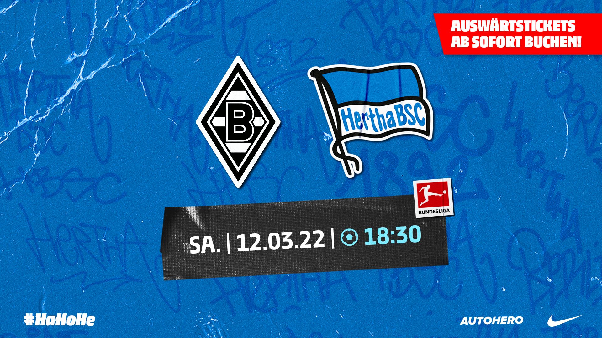 Die Vereinslogos vom Borussia Mönchengladbach und Hertha BSC mit der Anstoßzeit.