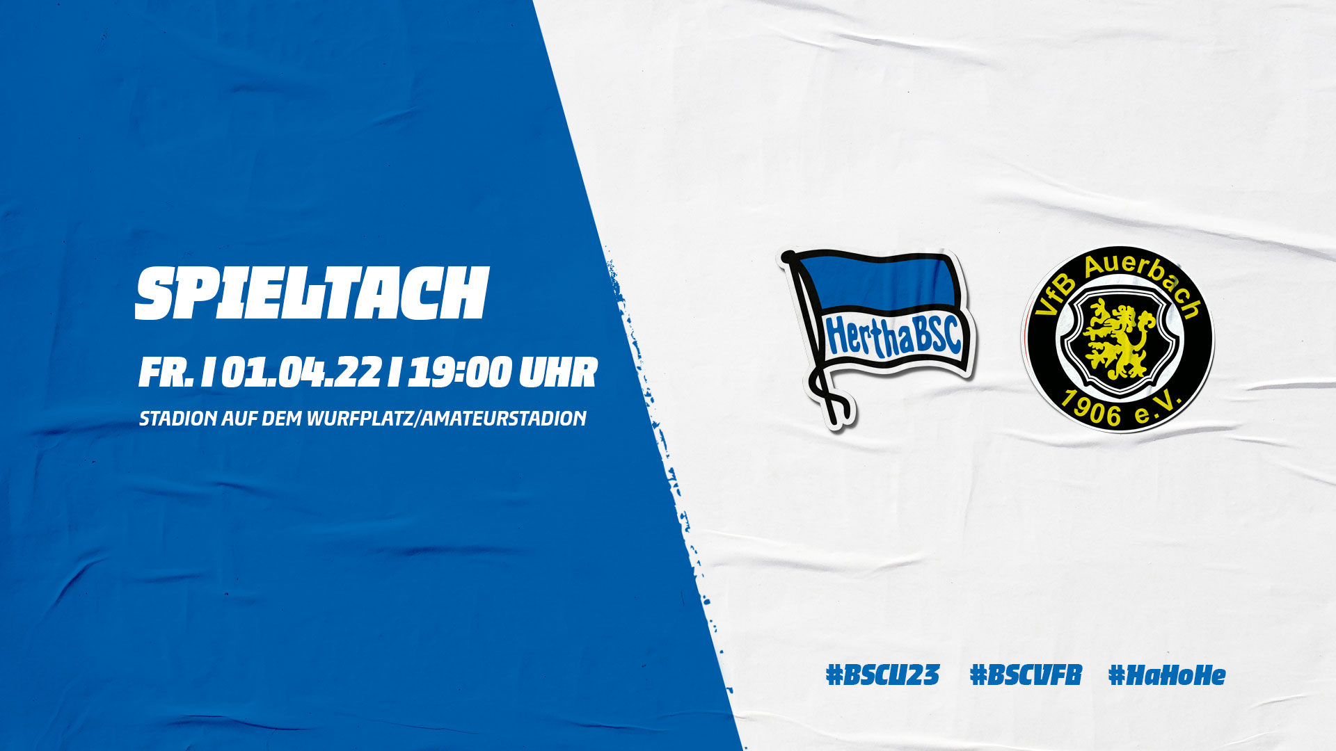 Die Logos von Hertha BSC und dem VfB Auerbach mit der Anstoßzeit.