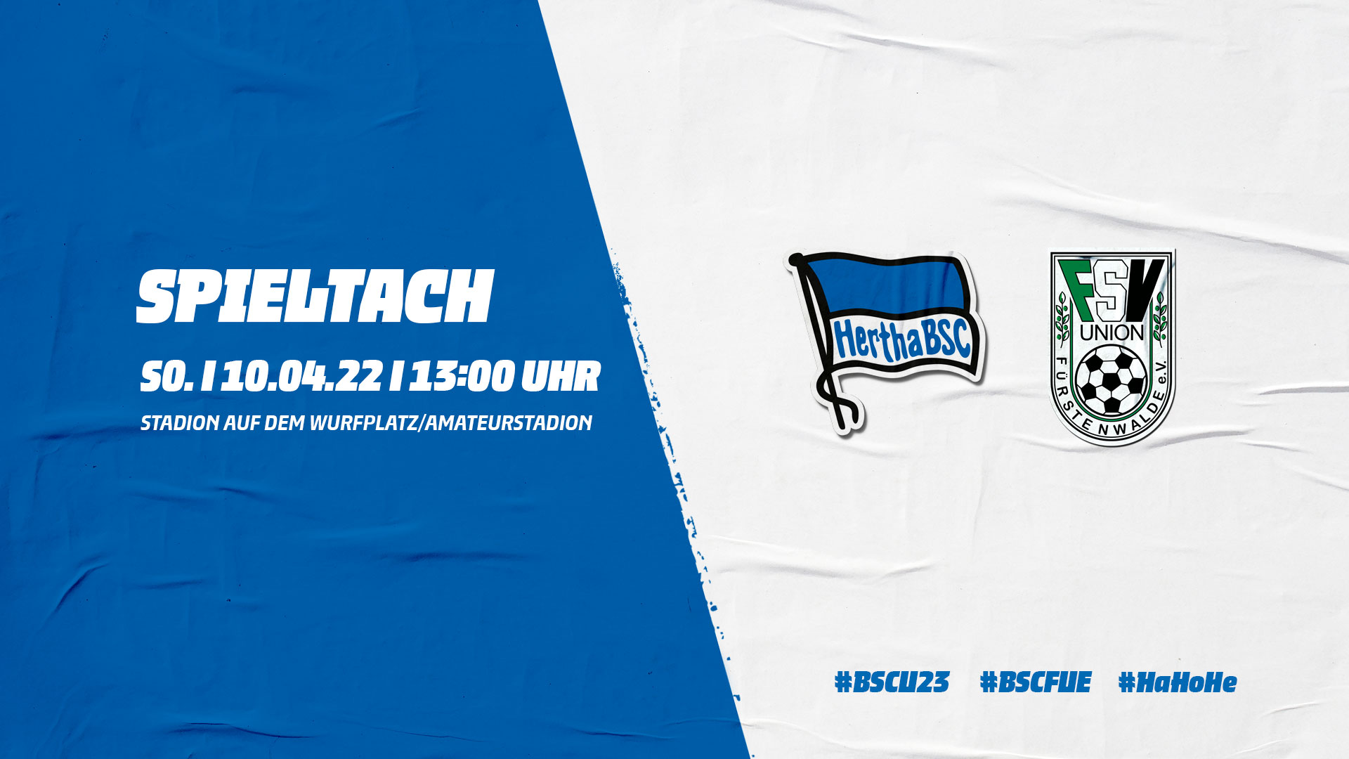 Die Logos von Hertha BSC und Union Fürstenwalde mit der Anstoßzeit.