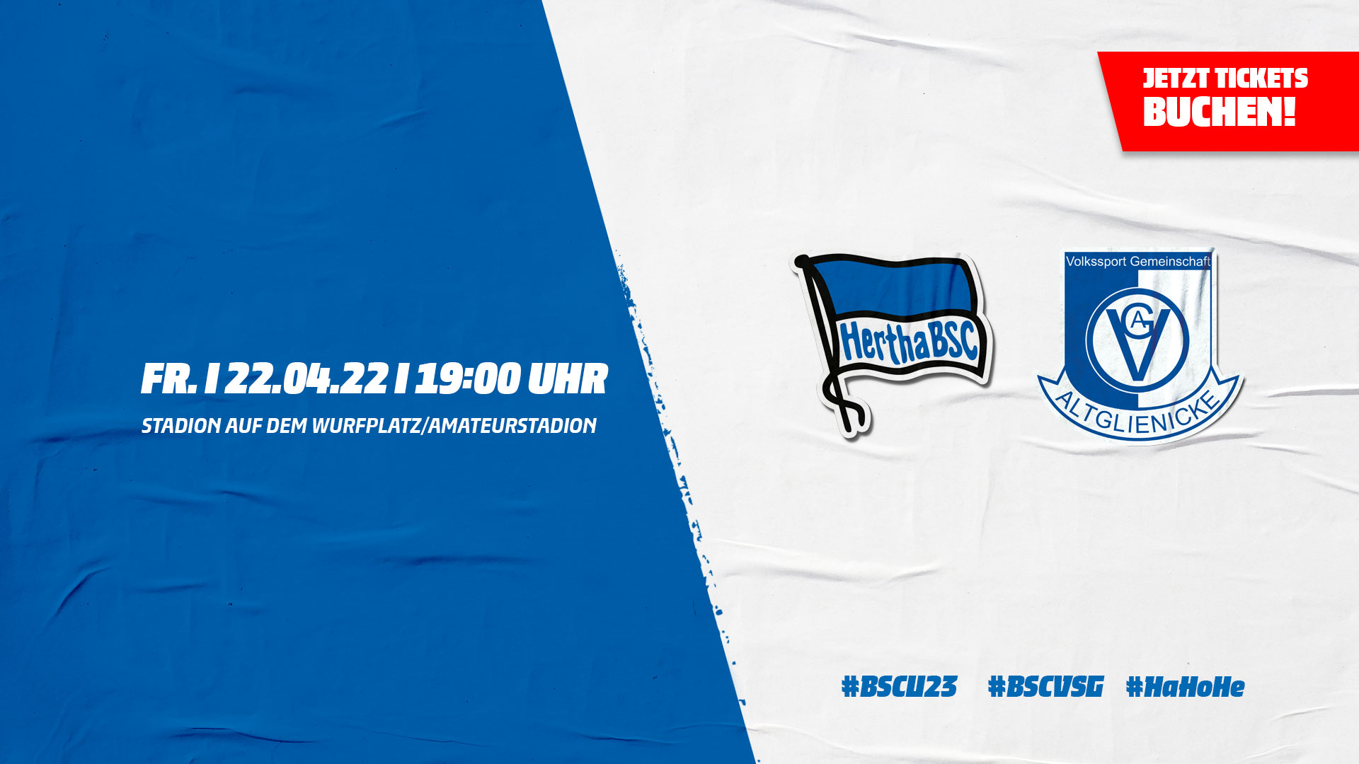 Die Logos von Hertha BSC und der VSG Altglienicke mit der Anstoßzeit.