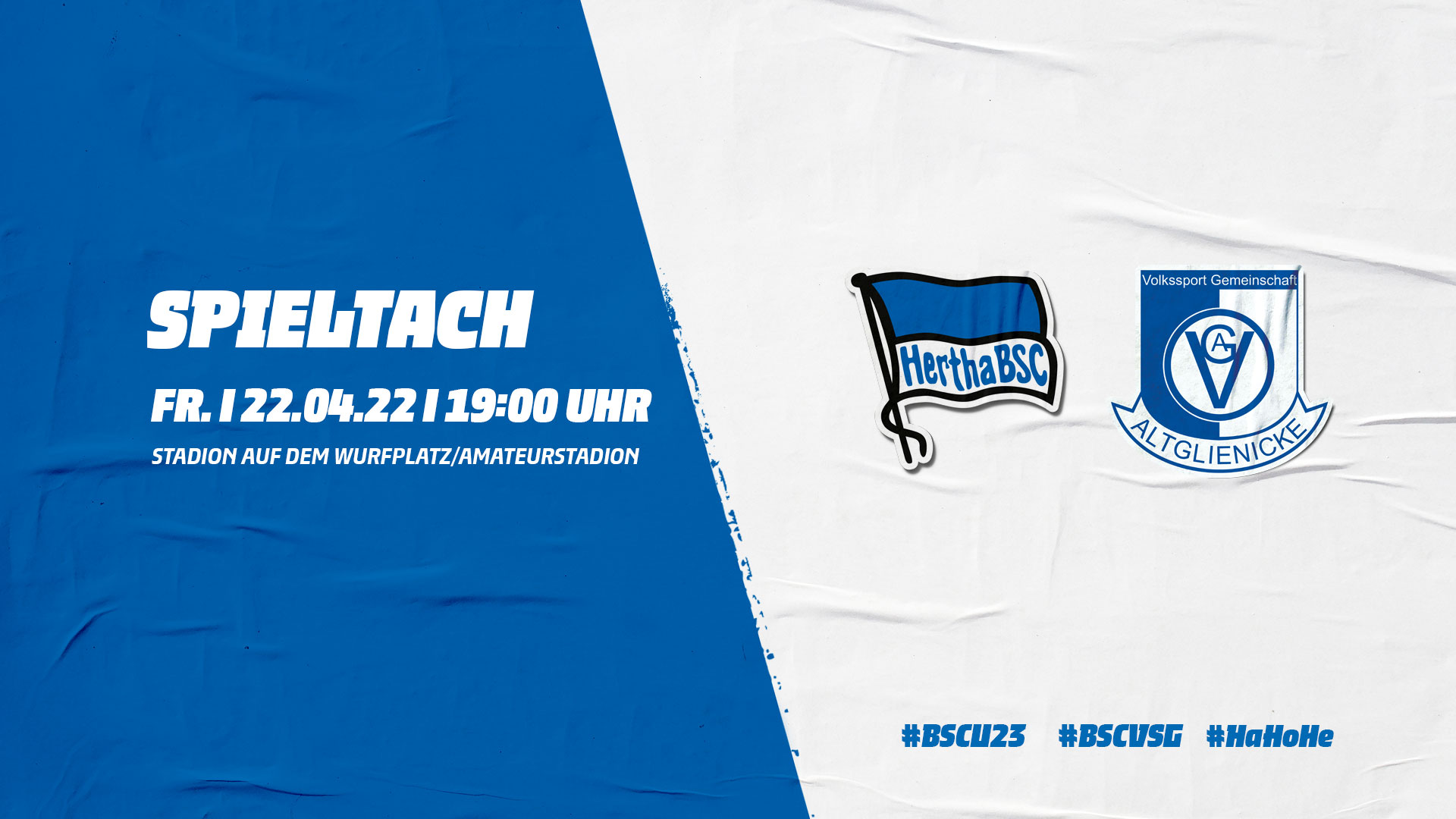 Die Logos von Hertha BSC und der VSG Altglienicke mit der Anstoßzeit.