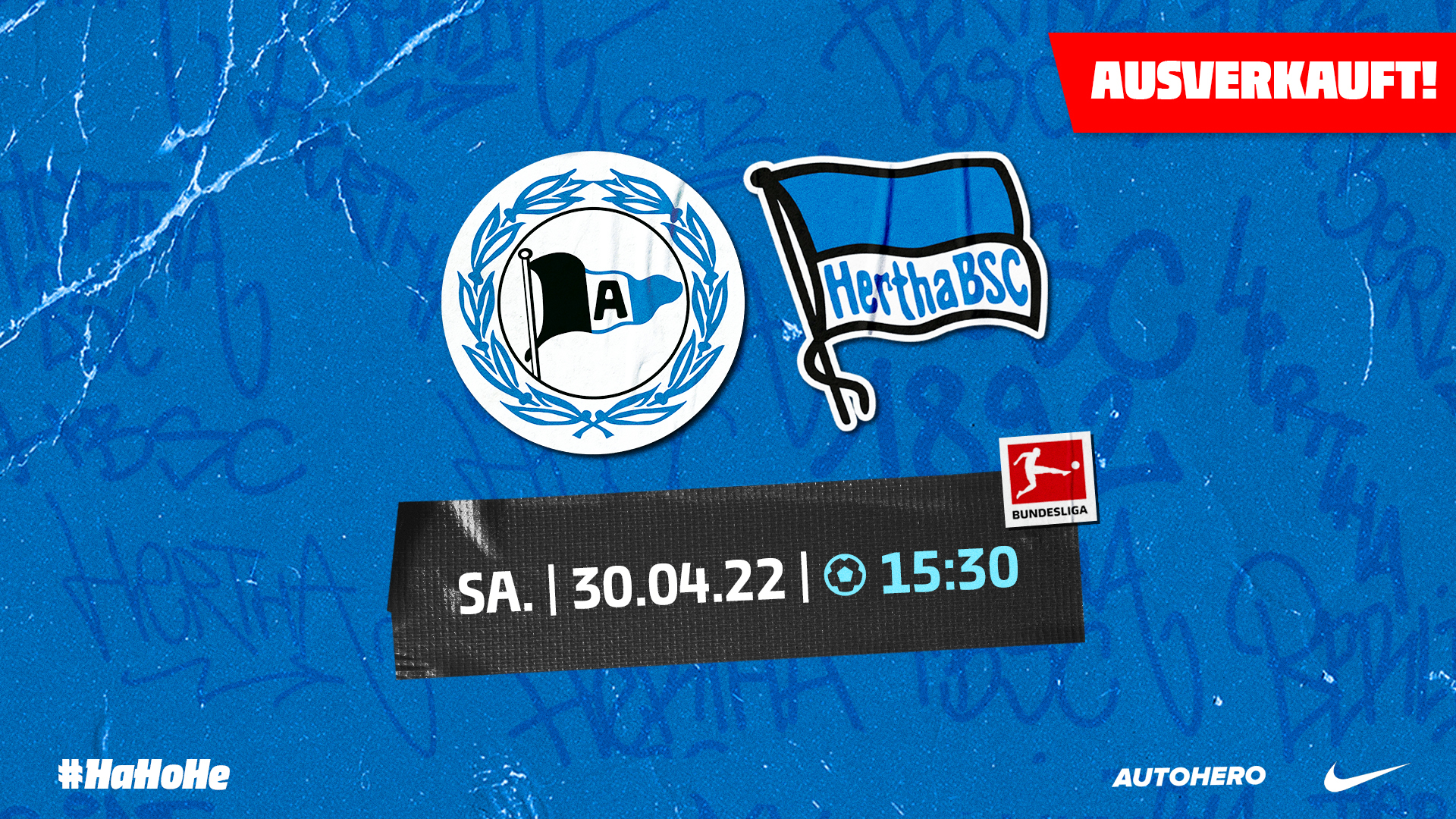 Die Logos von Arminia Bielefeld und Hertha BSC sowie die Anstoßzeit.