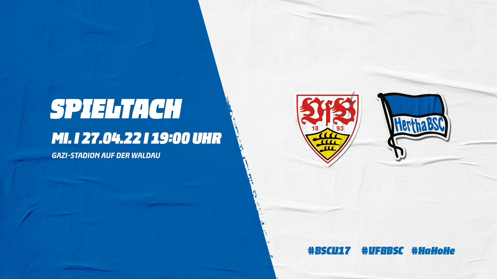 Die Logos vom VfB Stuttgart und Hertha BSC mit der Anstoßzeit.