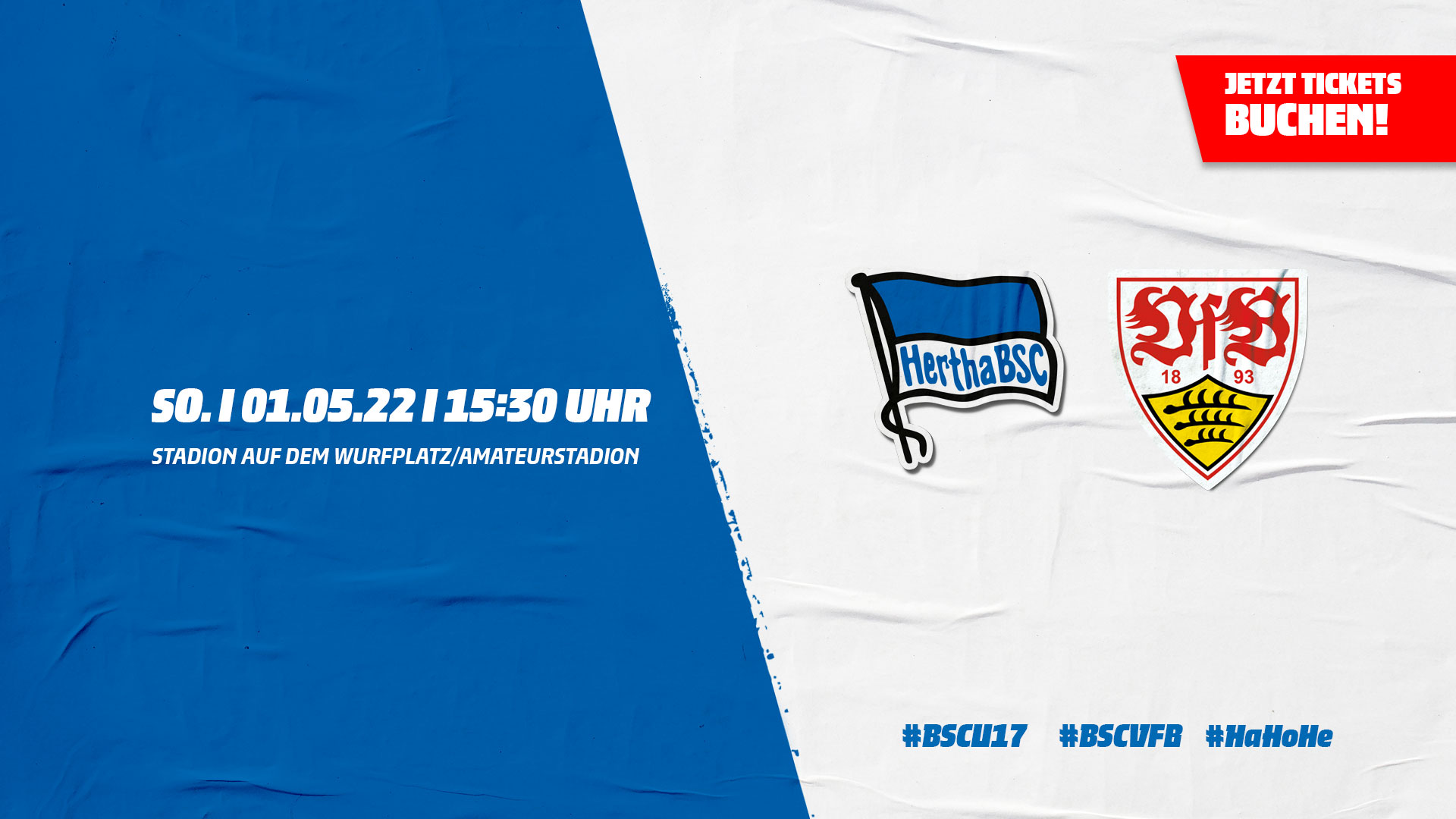 Die Logos von Hertha BSC und VfB Stuttgart mit der Anstoßzeit.