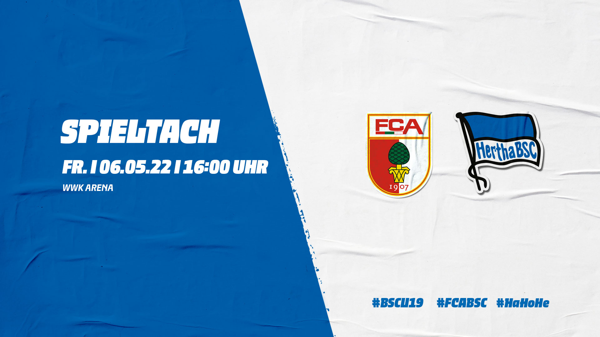 Die Logos vom FC Augsburg und Hertha BSC mit der Anstoßzeit.