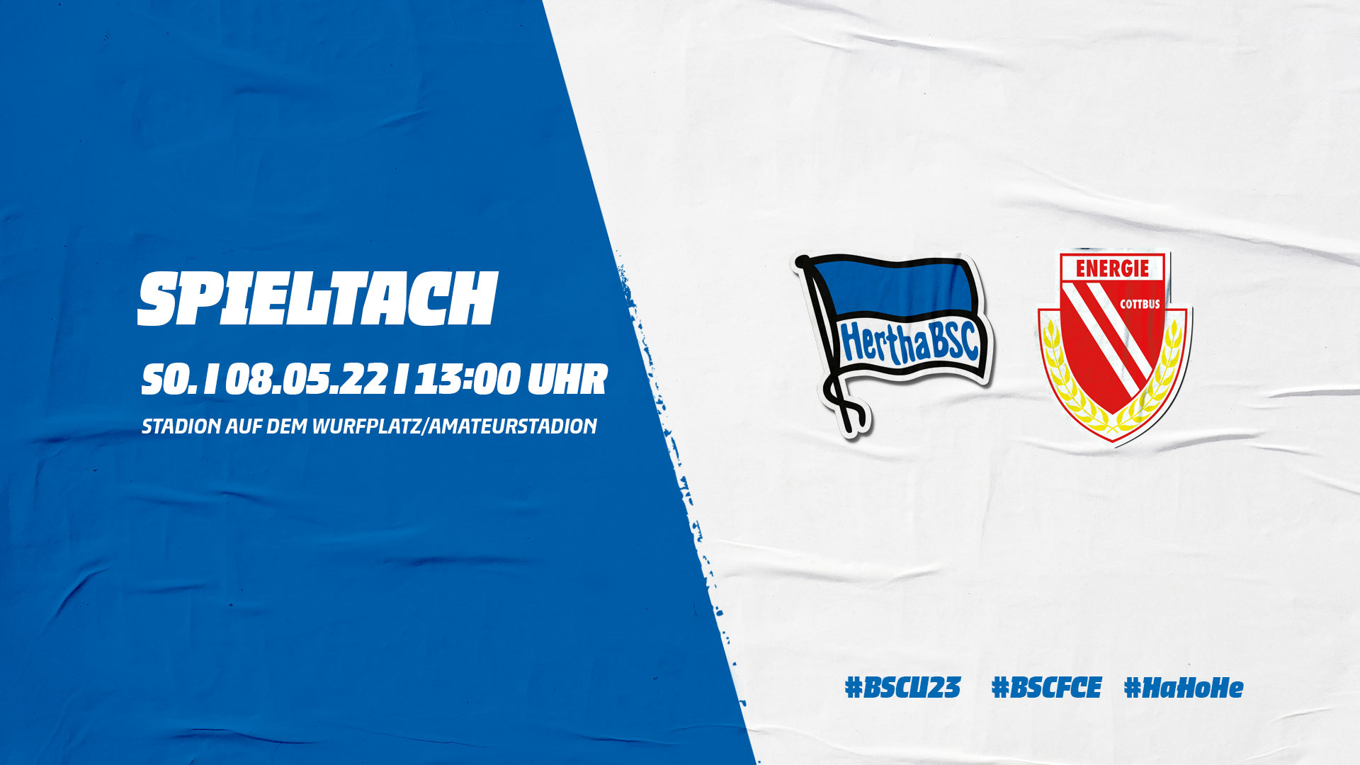 Die Logos von Hertha BSC und vom FC Energie Cottbus mit der Anstoßzeit.