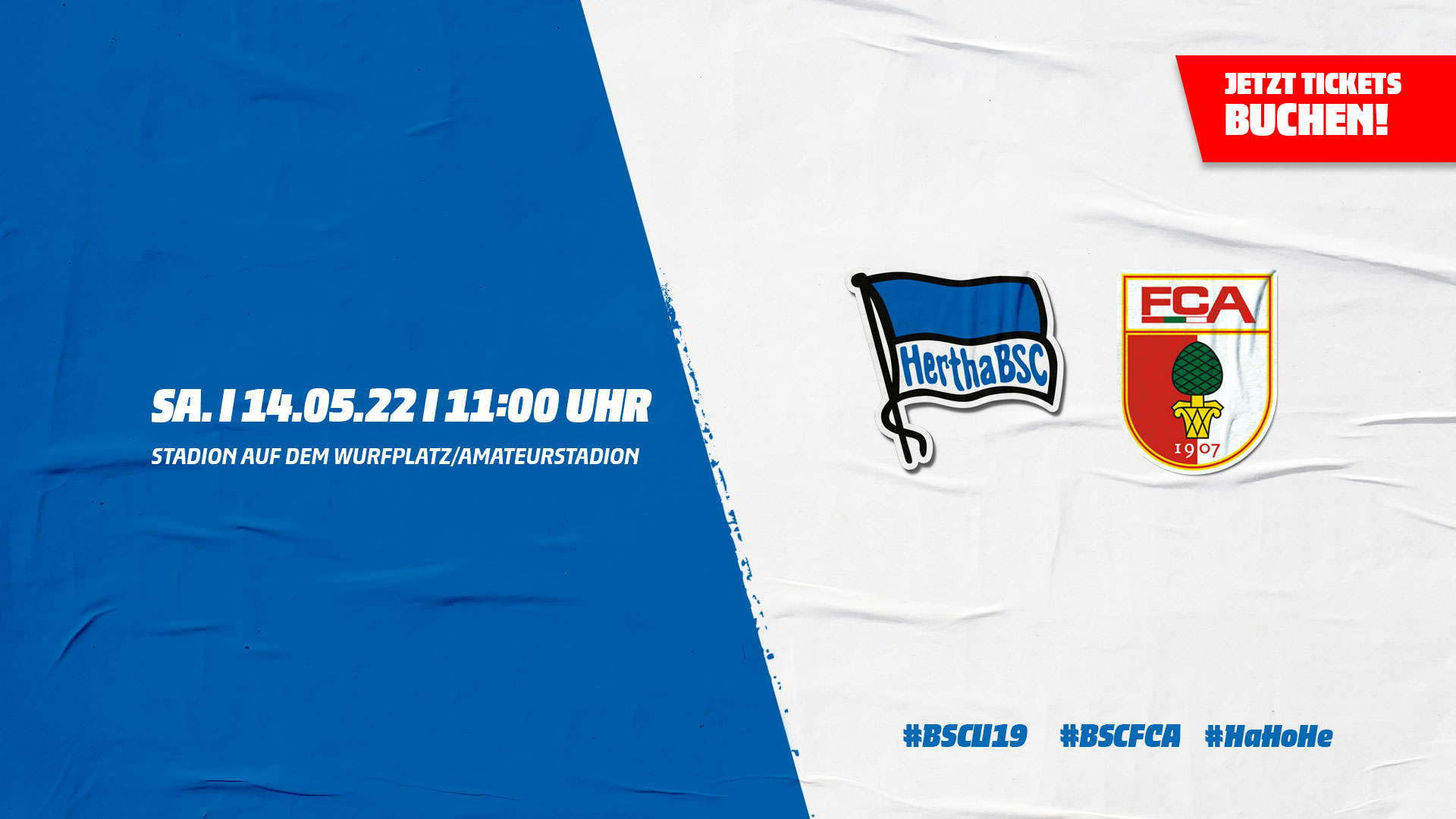 Die Logos von Hertha BSC und vom FC Augsburg mit der Anstoßzeit.
