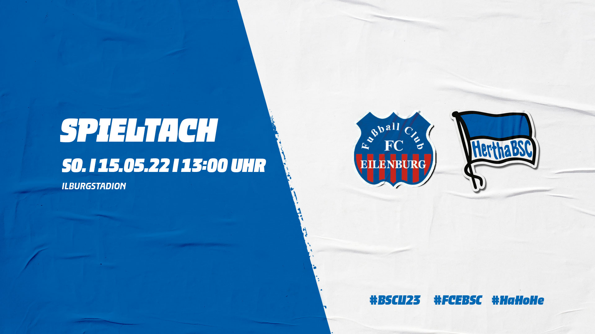 Die Logos vom FC Eilenburg und Hertha BSC mit der Anstoßzeit.