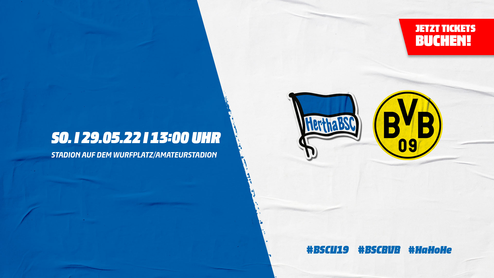 Die Logos von Hertha BSC und Borussia Dortmund mit der Anstoßzeit.