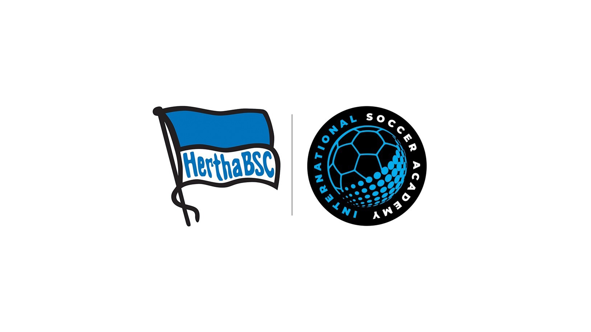 Die Logos von Hertha BSC und der International Soccer Academy.