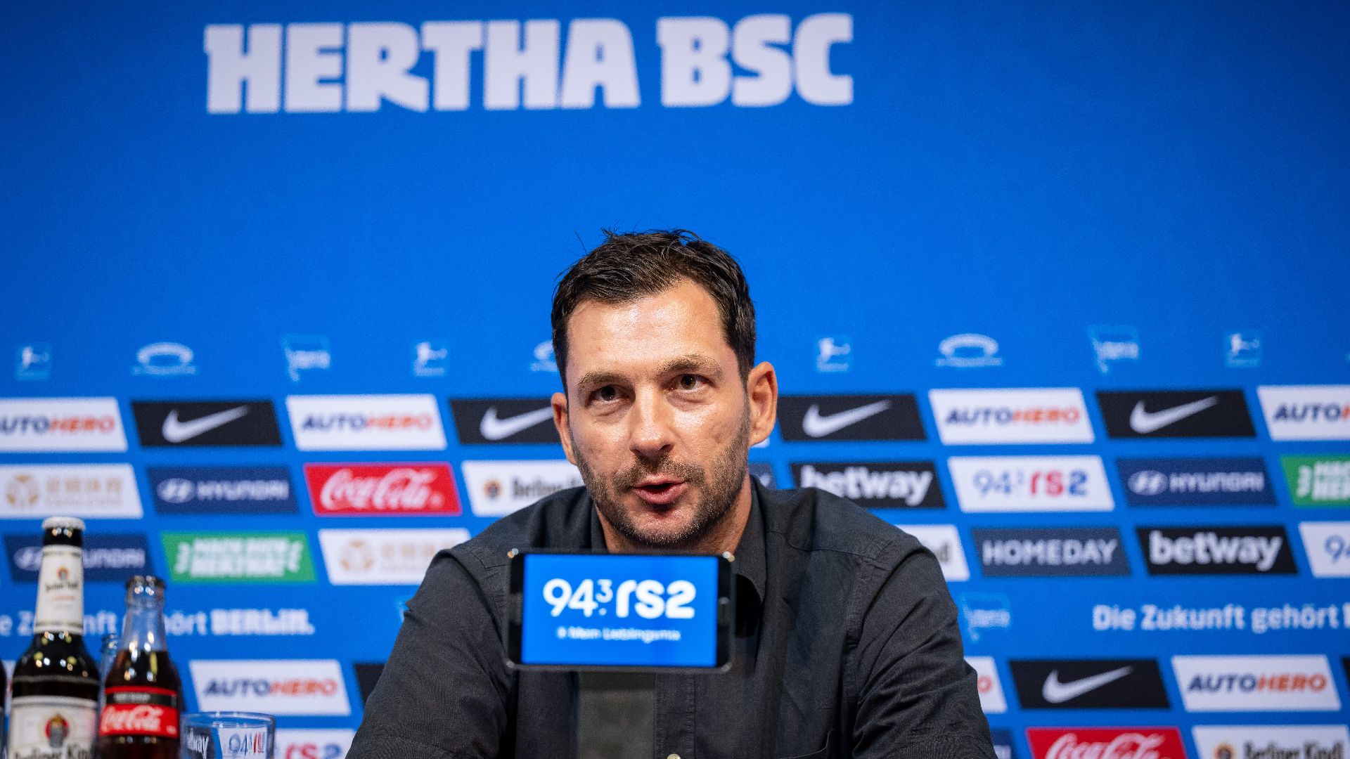 Sandro Schwarz at his first press conference as Hertha head coach.