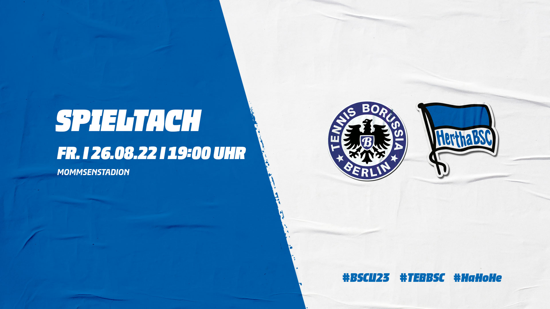 Die Logos von Tennis Borussia Berlin und Hertha BSC mit der Anstoßzeit.