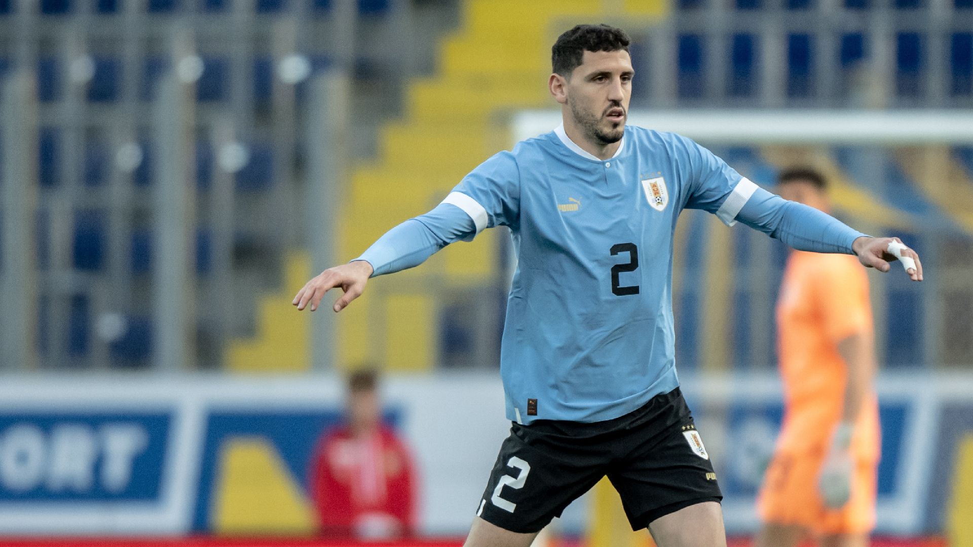 Agustín Rogel on the ball during his international debut