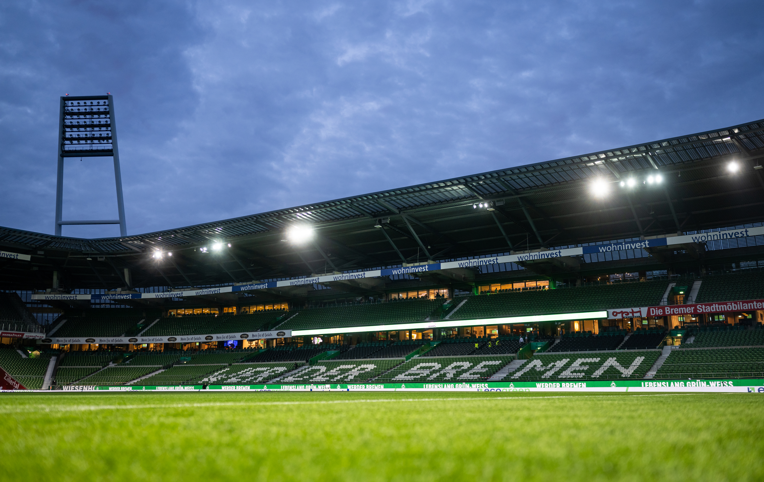 Das Rasen und die Tribüne im wohninvest WESERSTADION.