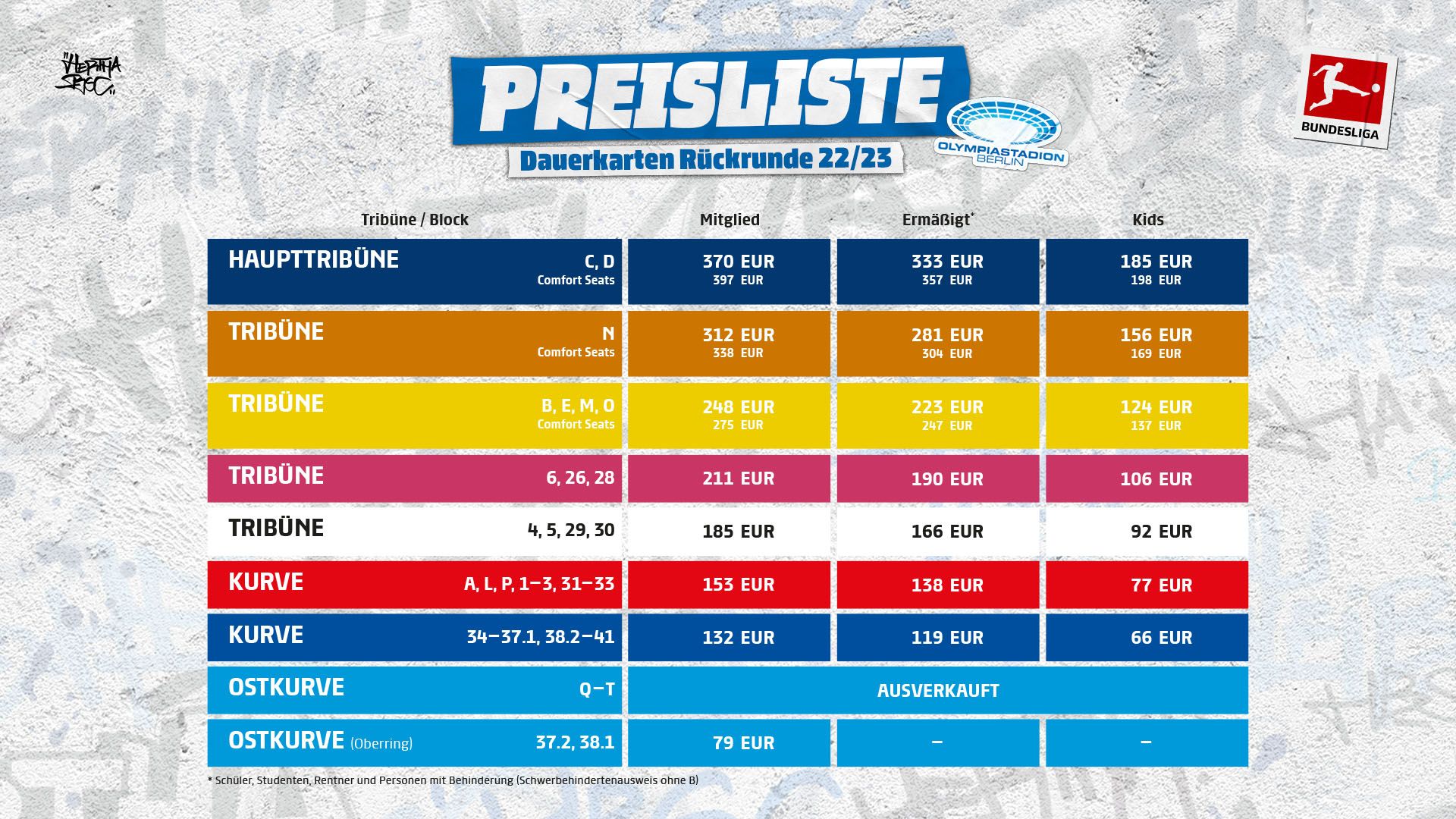 Unsere Preisliste zur Rückrunden-Dauerkarte.