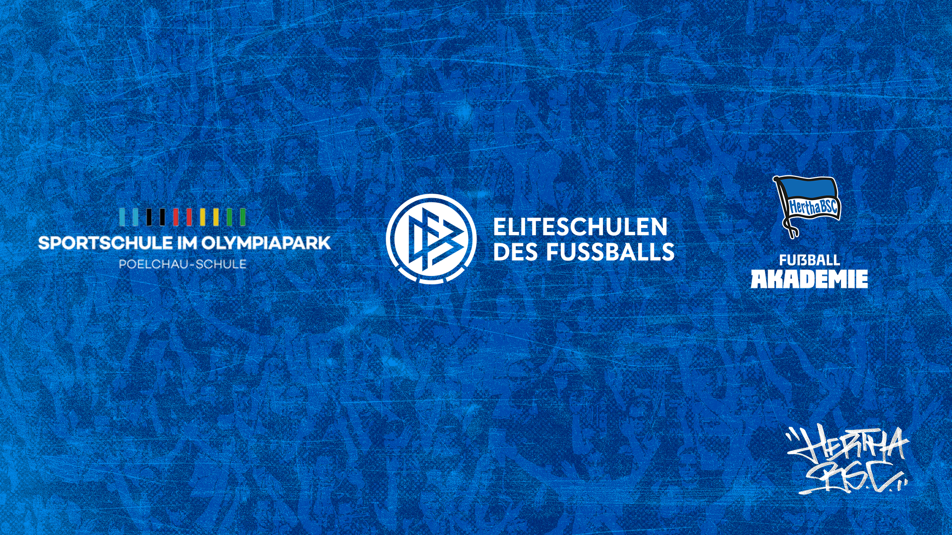 Die Logos der Sportschule im Olympiapark - Poelchau Schule, Eliteschule des Fußballs und Hertha BSC Fußball-Akademie.