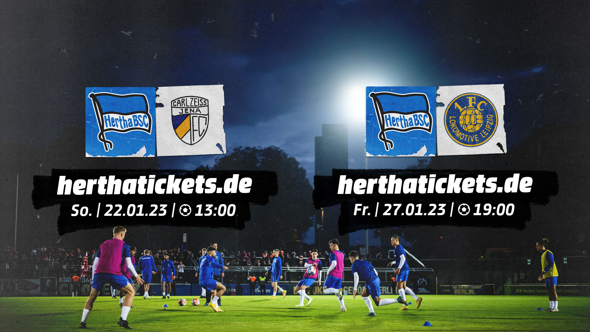 Die Ticketgrafik für die Heimspiele unserer U23 gegen den FC Carl Zeiss Jena und den 1. FC Lokomotive Leipzig.