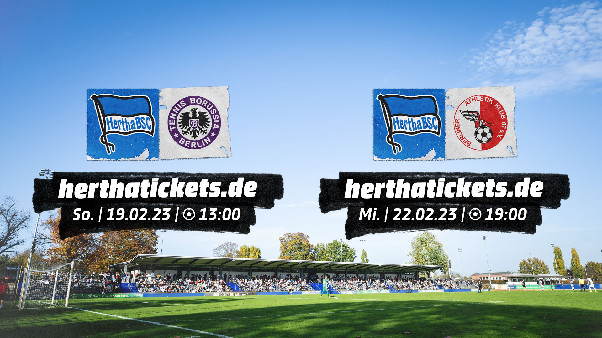 Ticketgrafik für die Spiele gegen Tennis Borussia und den Berlliner Athletik Klub.