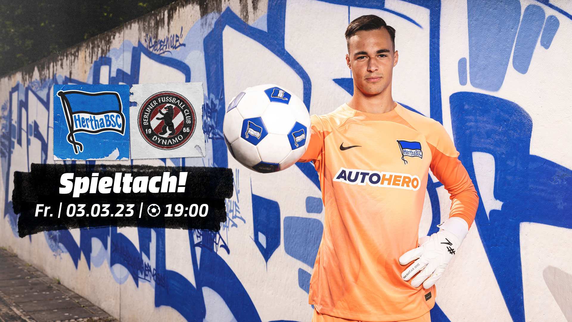 Leon Cuk posiert auf der Spieltagsgrafik unserer U23.
