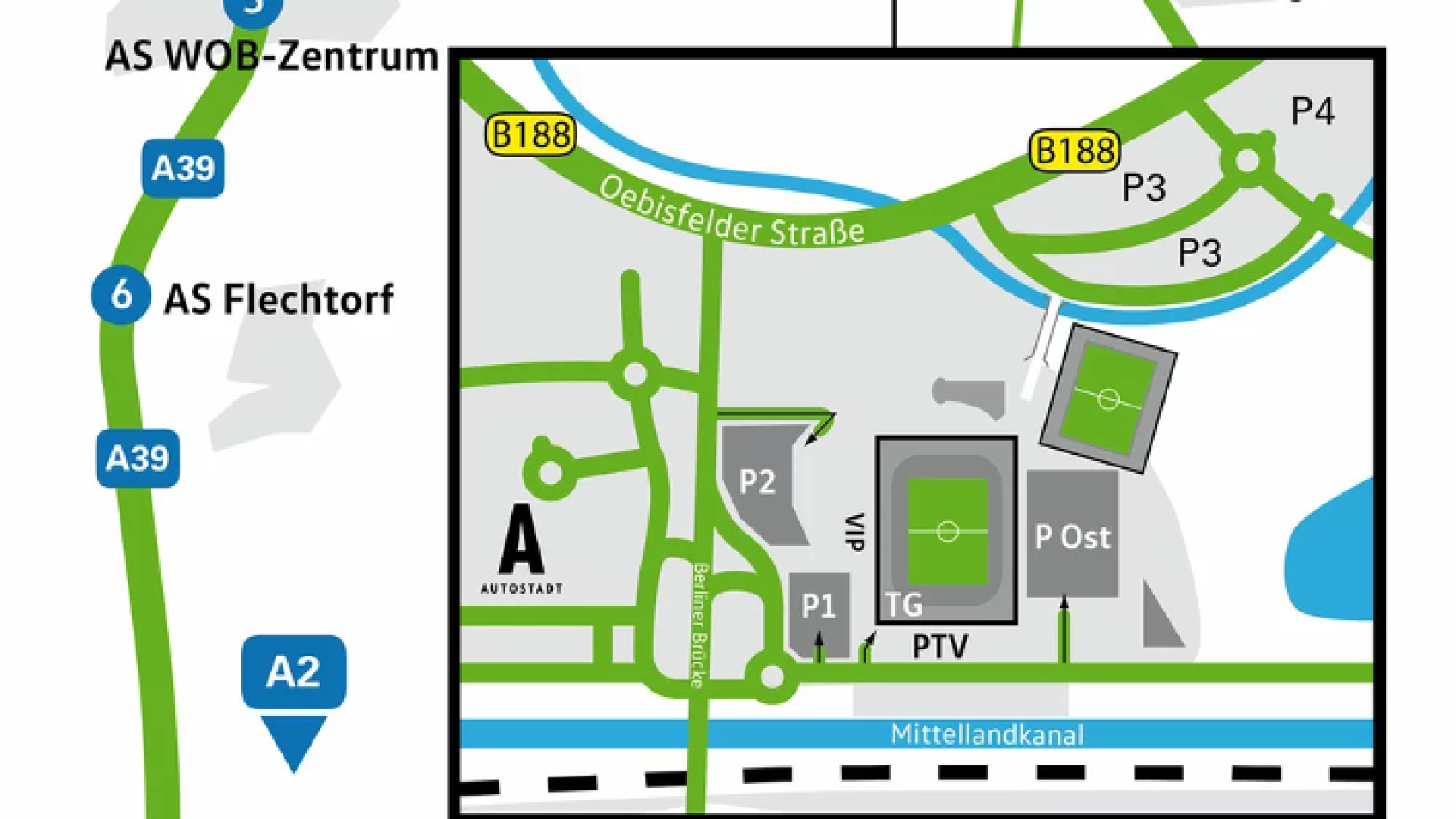 Anfahrt-Grafik zur Wolfsburg Arena.