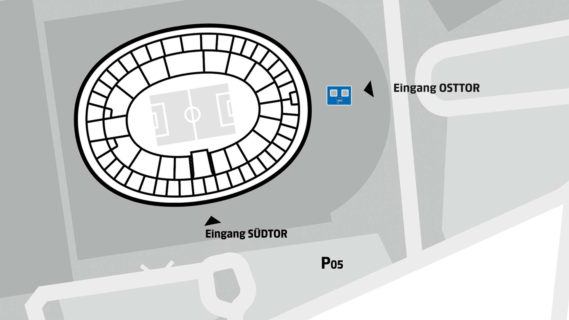 Die Lage des Fancontainers am Berliner Olympiastadion.