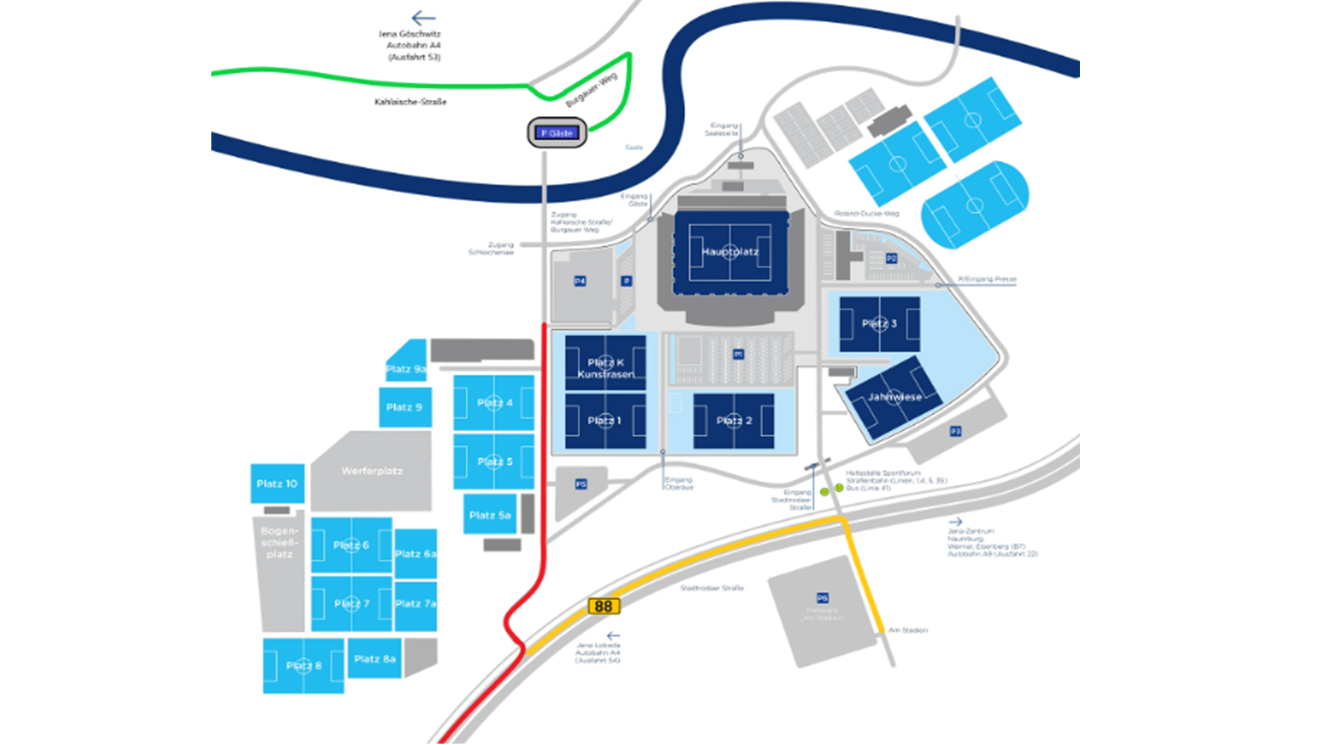 Anreise-Plan zum Jena-Stadion.