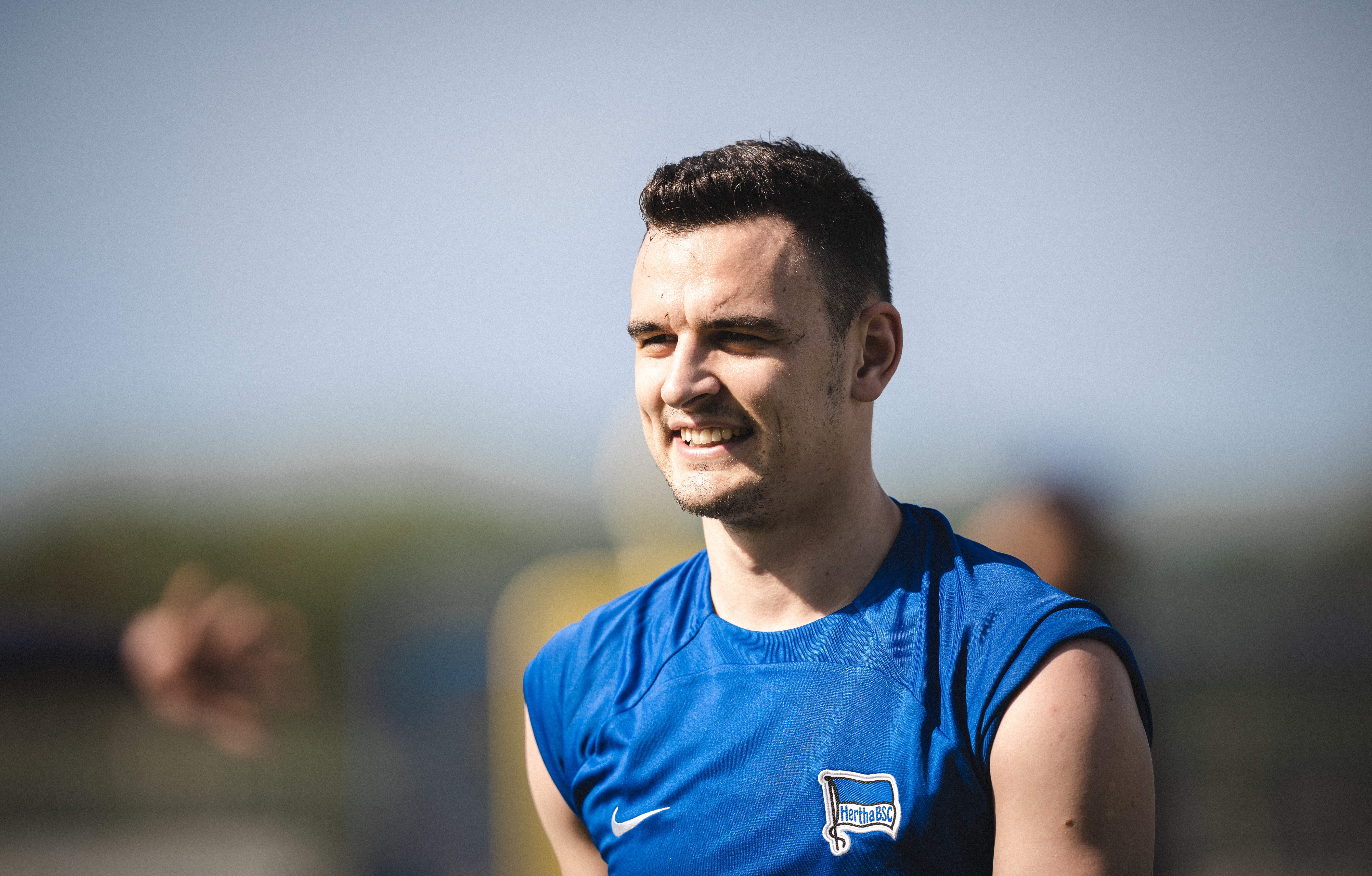 Filip Uremović smiles during a training session.