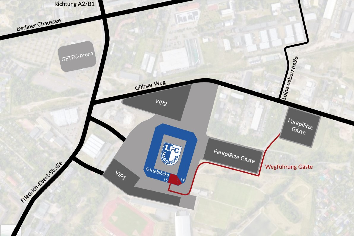 Grafik Wegeführung zum Stadion in Magdeburg.