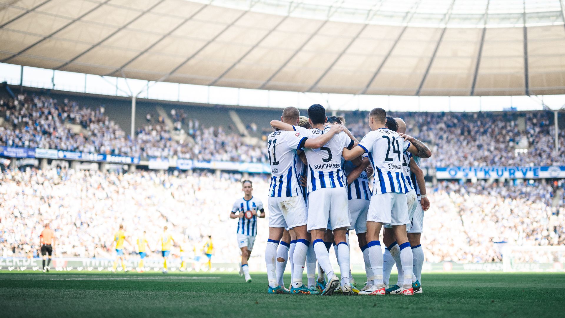 Our players celebrate going 2-0 up.