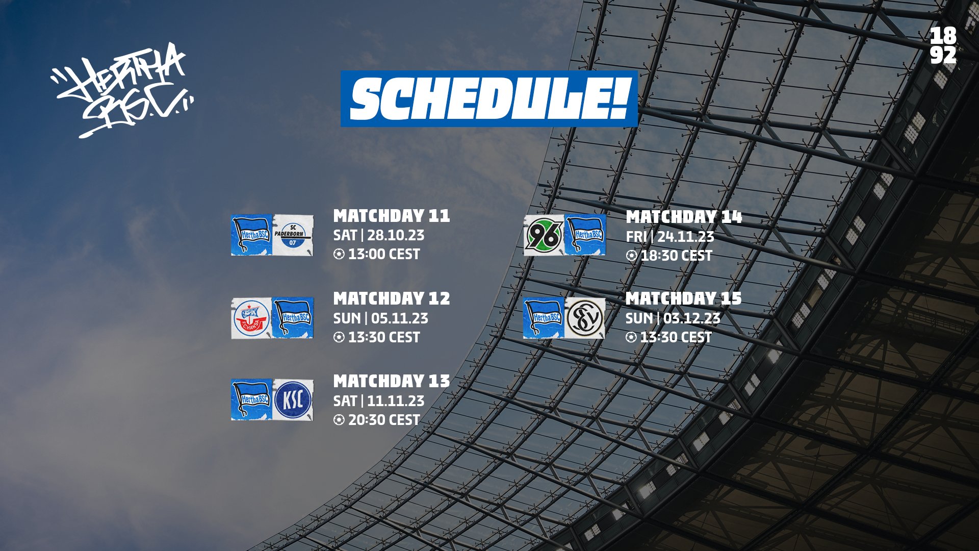 Graphic showing our fixtures on matchdays 11 to 15.